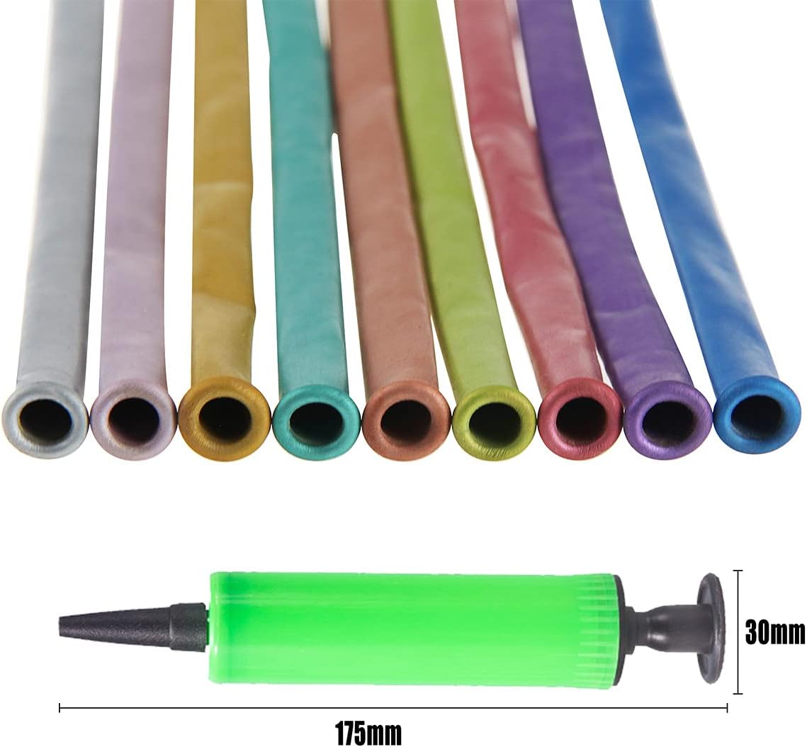 Globos 260 Metalicos, 100PCS Long Twisting Balloons Kit with Pump, Dot Glues, Tying Tools, Eye Stickers 260 Latex Balloon Animal Balloons Magic Chrome Balloons Mixed Color for Birthday Wedding Festival Party