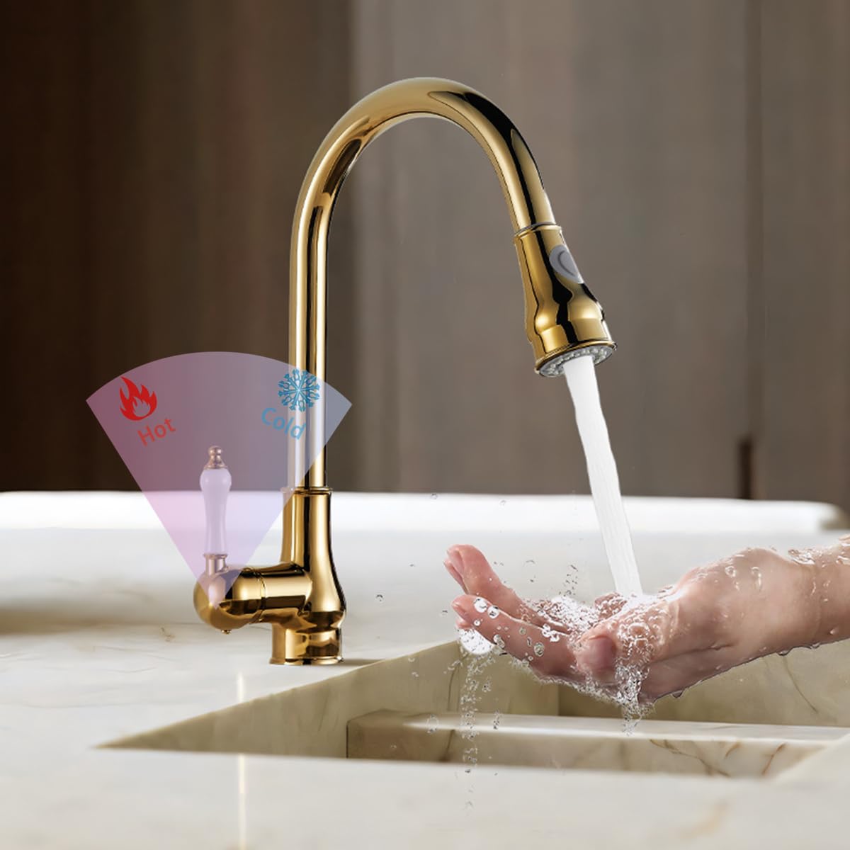 Robinet Cuisine Doré Mitigeur Cuisine avec Douchette Extractible 2 Modes