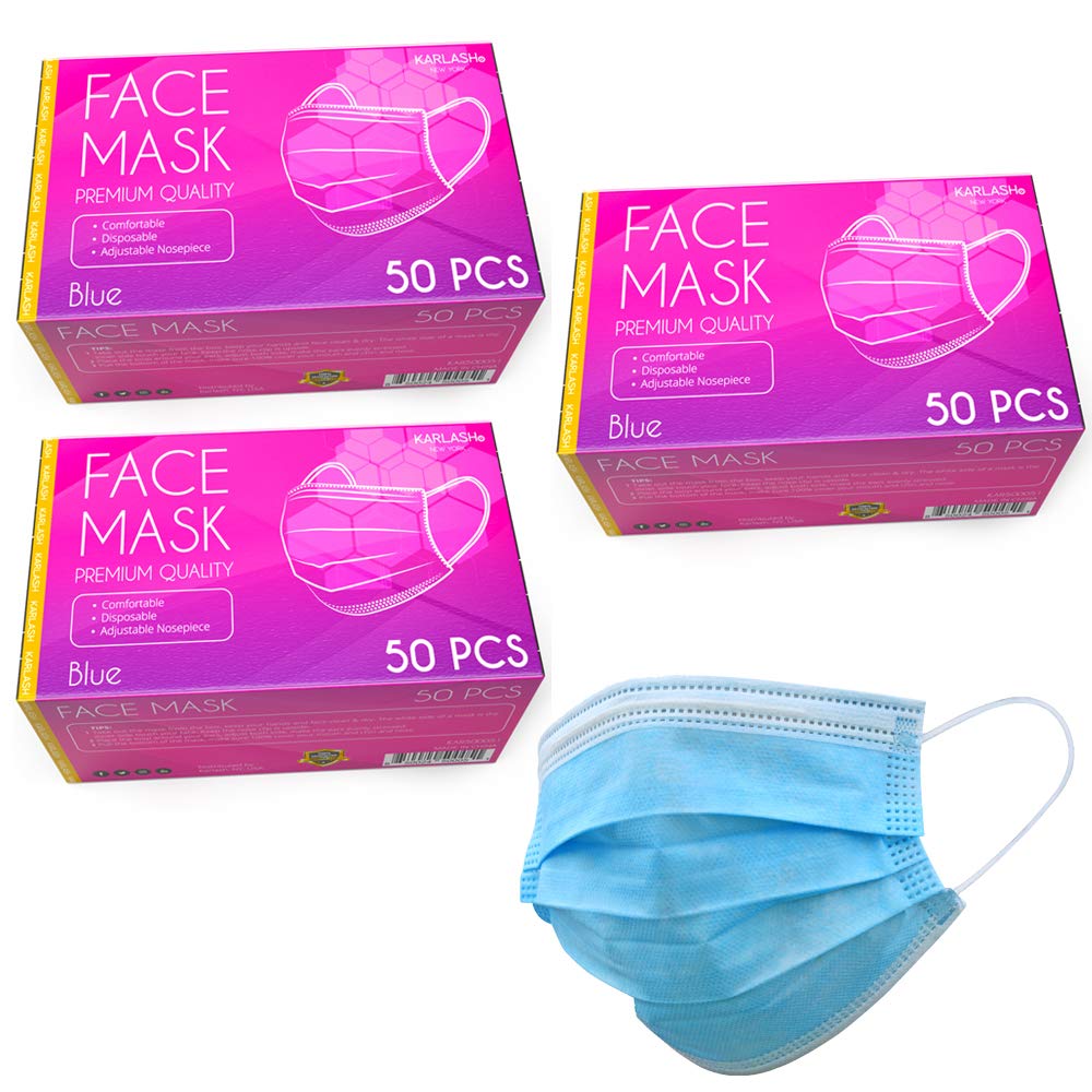 Karlash Disposable Face Mask, Pack of 50 Blue Mask (Pack of 3)