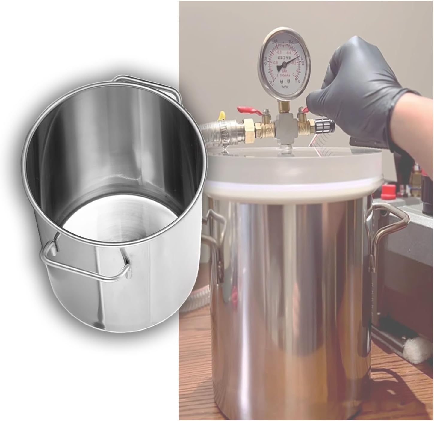 Stainless Steel Vacuum Degassing Chamber Precise Vacuum Gauge Epoxy Resin Vacuum Degassing Chamber With Acrylic Transparent Lid With 1.5m Long Hose For DIY Resin Casting/Stabilizing Wood(72L/19Gal(DxH