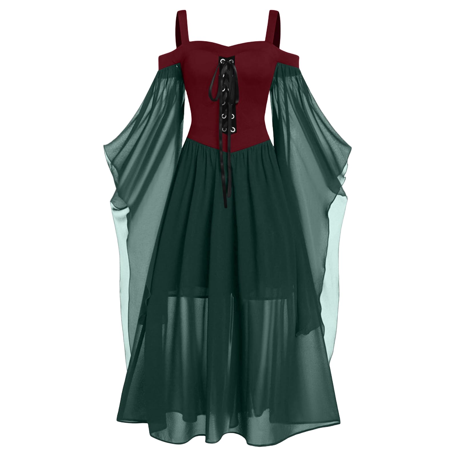 Nuoke Halloween Costumes for Women Halloween Costumes Women's Butterfly Sleeve Sexy Lace Gothic Medieval Dresses — image 1
