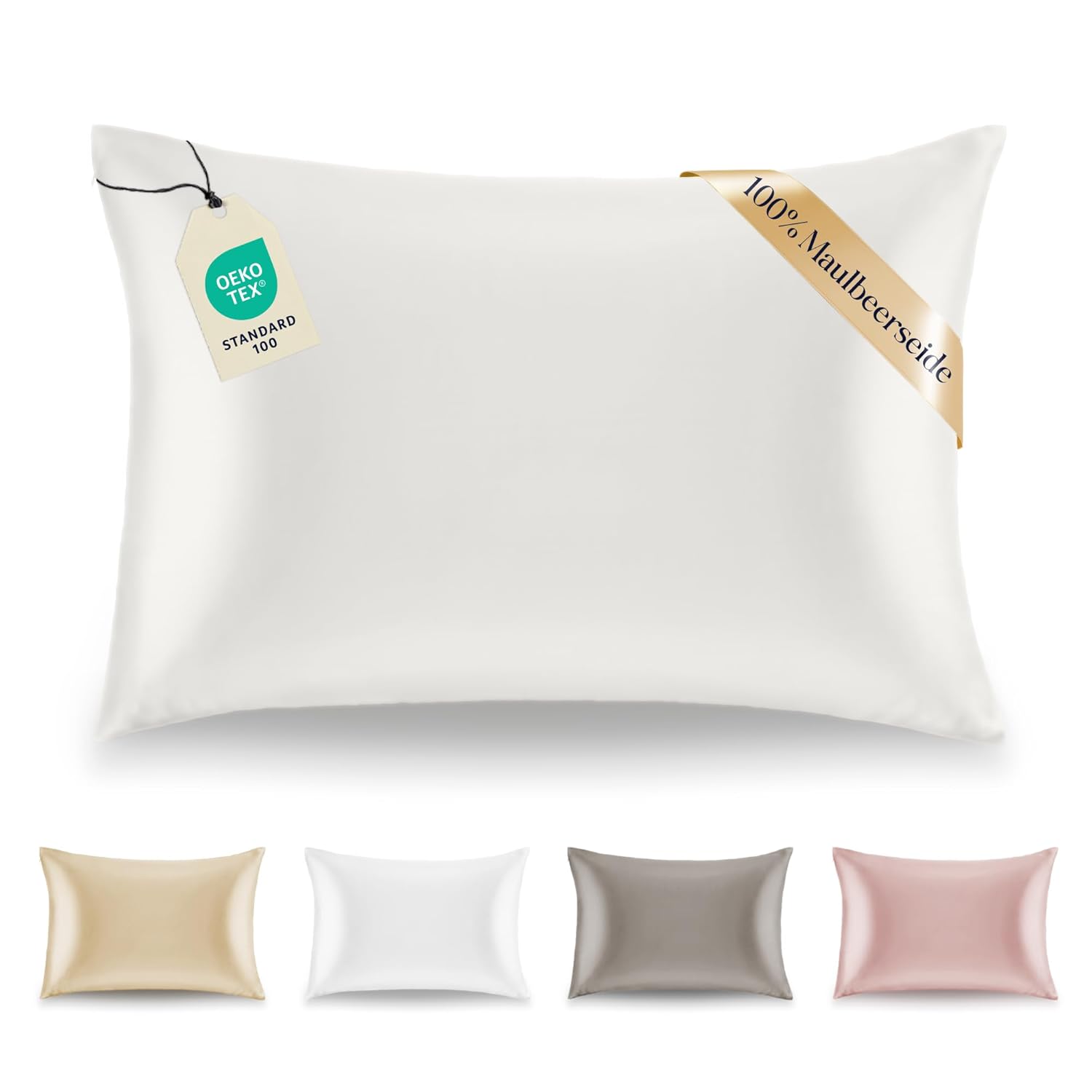 1x Kopfkissenbezug, Elfenbein – Für ein Kissen 40 x 80 cm – Gewicht 19 Momme 100% Maulbeerseide Doppelseitig, Einzeln verkauft, Seiden…