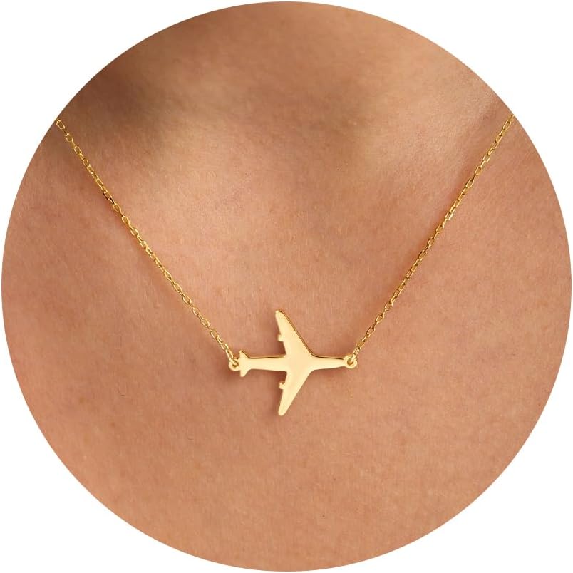 14K Gold Plated Dainty Pendant Butterfly Bead Boot Bee Baseball Flower Compass Airplane Heart Hummingbird Tree Necklace Simple Jewelry Gift for Women