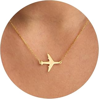 14K Gold Plated Dainty Pendant Butterfly Bead Boot Bee Baseball Flower Compass Airplane Hummingbird Tree Necklace Simple Jewelry Gift for Women