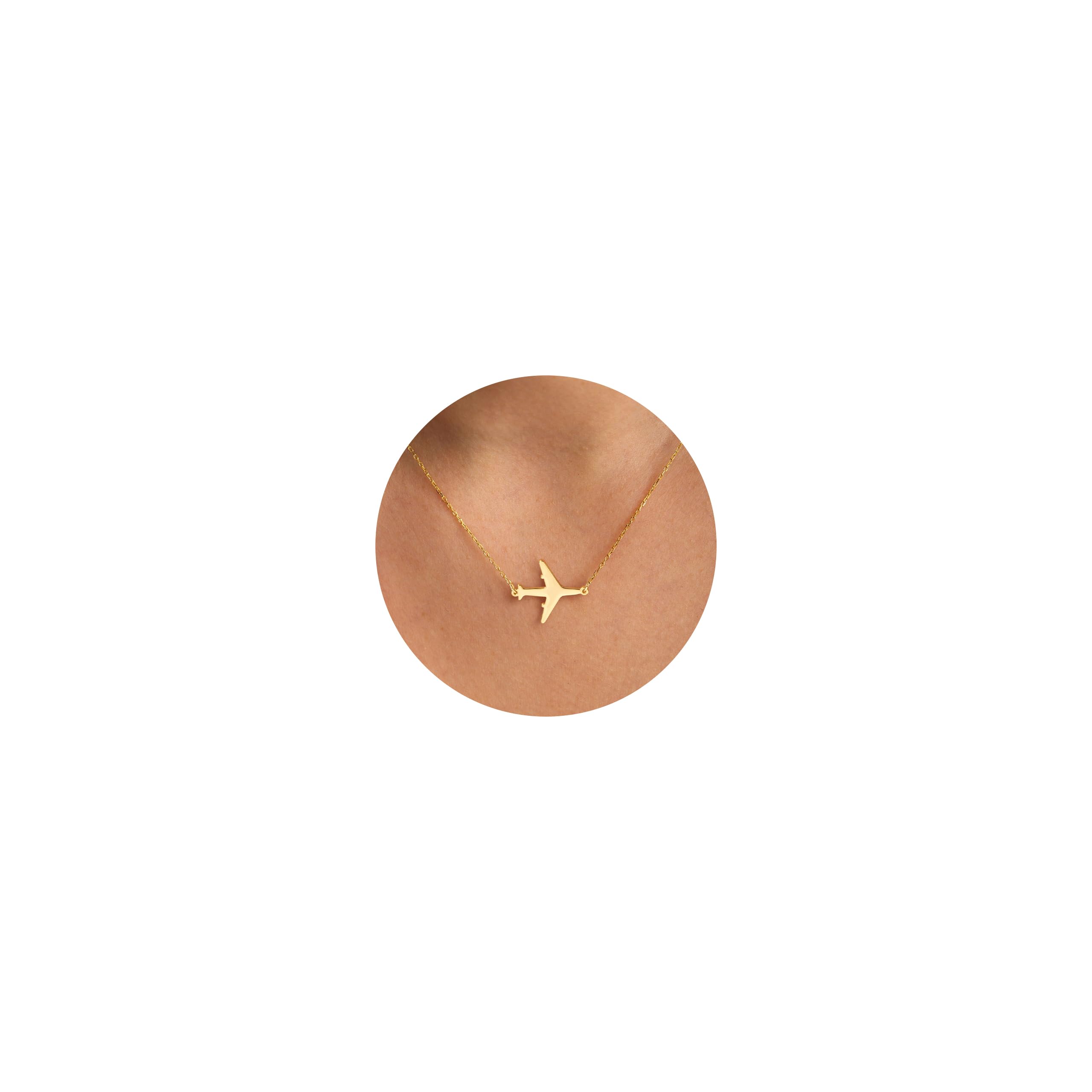 GUOKE14K Gold Plated Dainty Butterfly Baseball Compass Shell Starfish Infinity Airplane Volleyball Sun Bird Heart Turtle Bow Crown Necklace Simple Jewelry