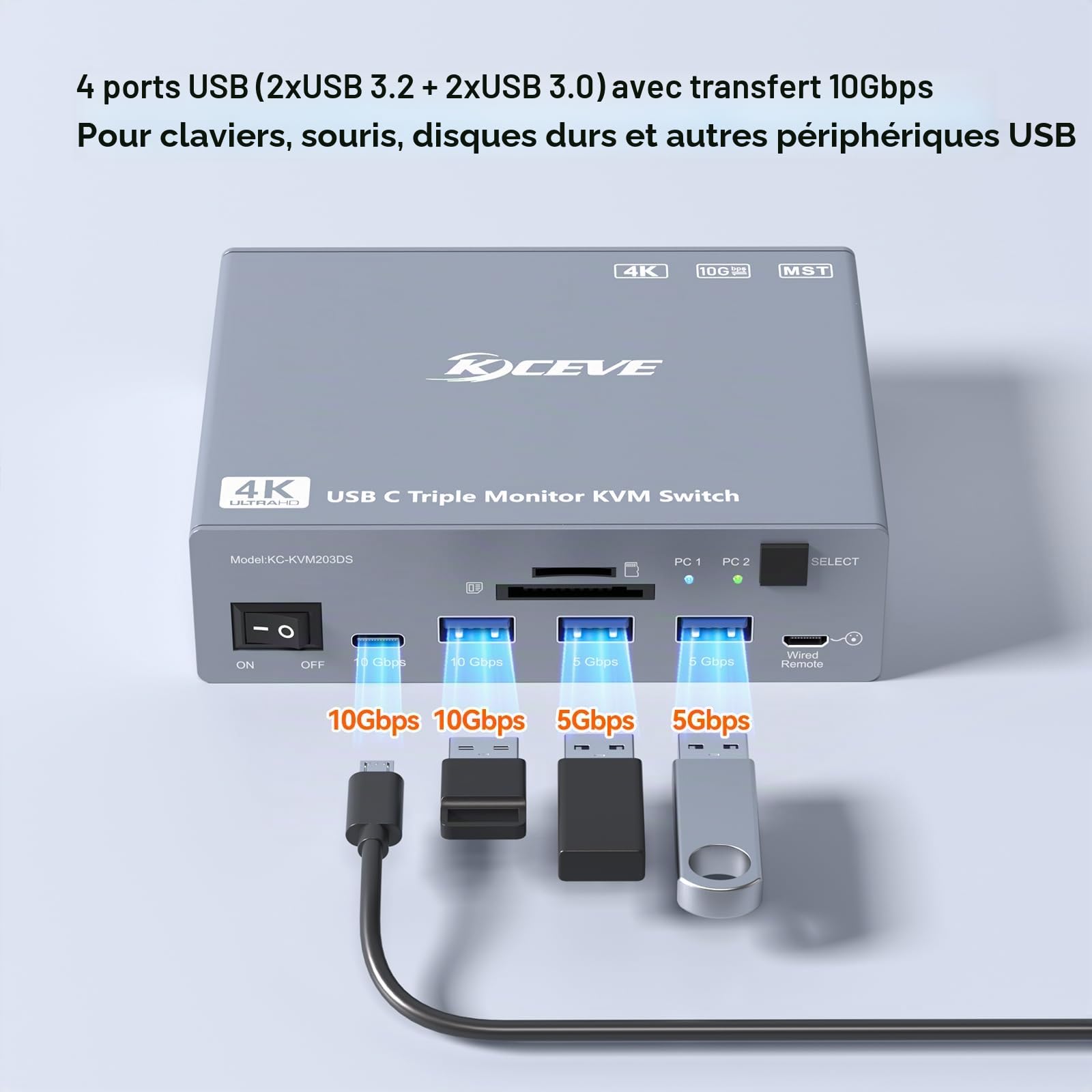 Thunderbolt 4 KVM Switch 3 Moniteurs 2 Laptops 4K@60Hz,USB C KVM Switch Displaylink Docking Station pour Windows Mac M1-M5, Affichages Triples étendus, PD 100W, USB 3.0, USB 3.2, SD/TF, Ethernet 1G
