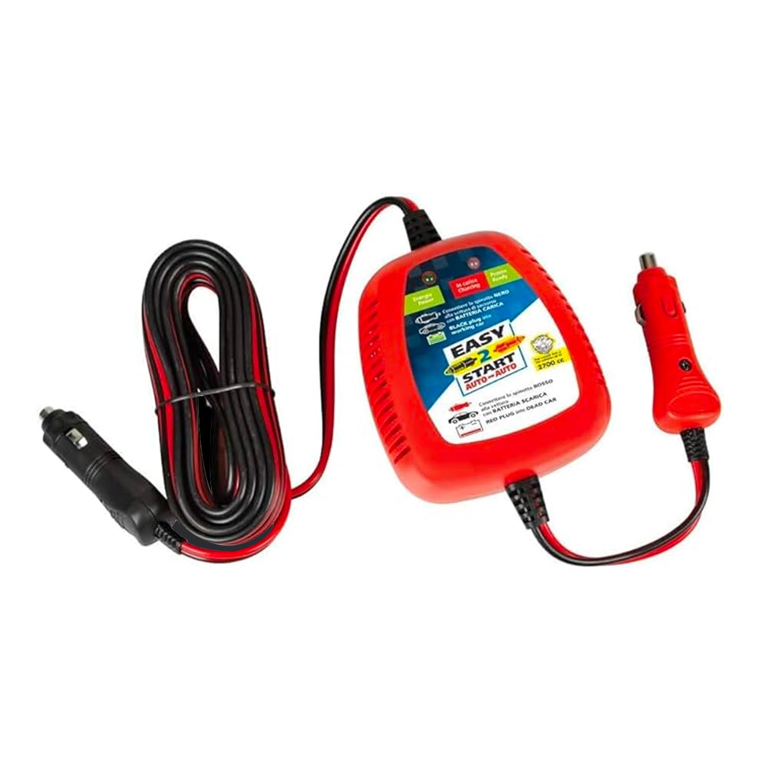 Avilia Universal-Starthilfe-Ladegerät 12 V mit 5 m Kabel – Notfall-Booster für Auto und Motorrad bis 2700 cc mit Zigarettenanzünder, integrierter Schutz