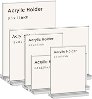 Vista 4 de newnewshow Soporte de letrero acrílico de 8.5 x 11 pulgadas, paquete de 6 soportes verticales en forma de T de doble cara para escritorio