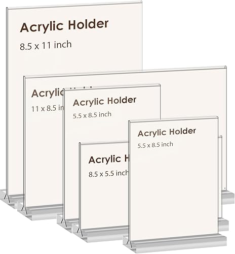Miniatura 4 de newnewshow Soporte acrílico para letreros de 8.5 x 5.5 pulgadas, paquete de 3 soportes horizontales de escritorio en forma de T de doble cara.
