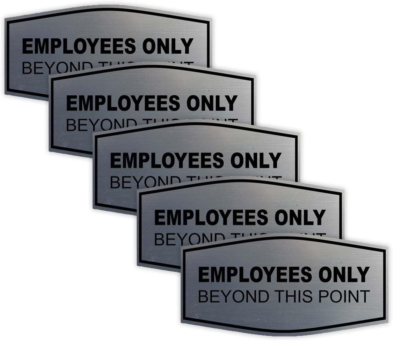 All Quality Fancy Employees Only Beyond This Point Wall or Door Sign - Easy to Install | (Brushed Silver) - Small 5 Pack