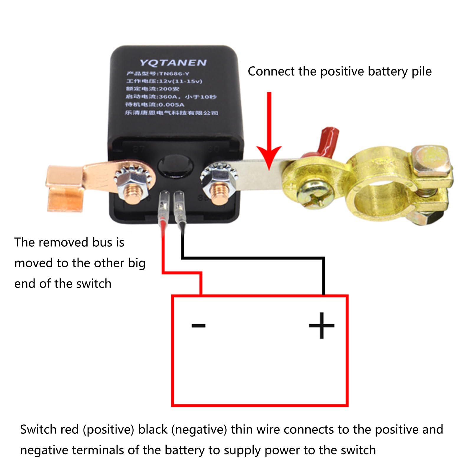 Interrupteur de déconnexion de Batterie pour Voitures, 12V 200A
