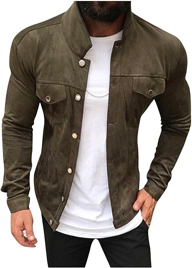 Amazon.com: SUIQU Chaqueta tipo cargo para hombre, otoño, invierno, casual,  manga larga, botón de solapa, delgada, ligera, abrigo con bolsillos : Ropa,  Zapatos y Joyería