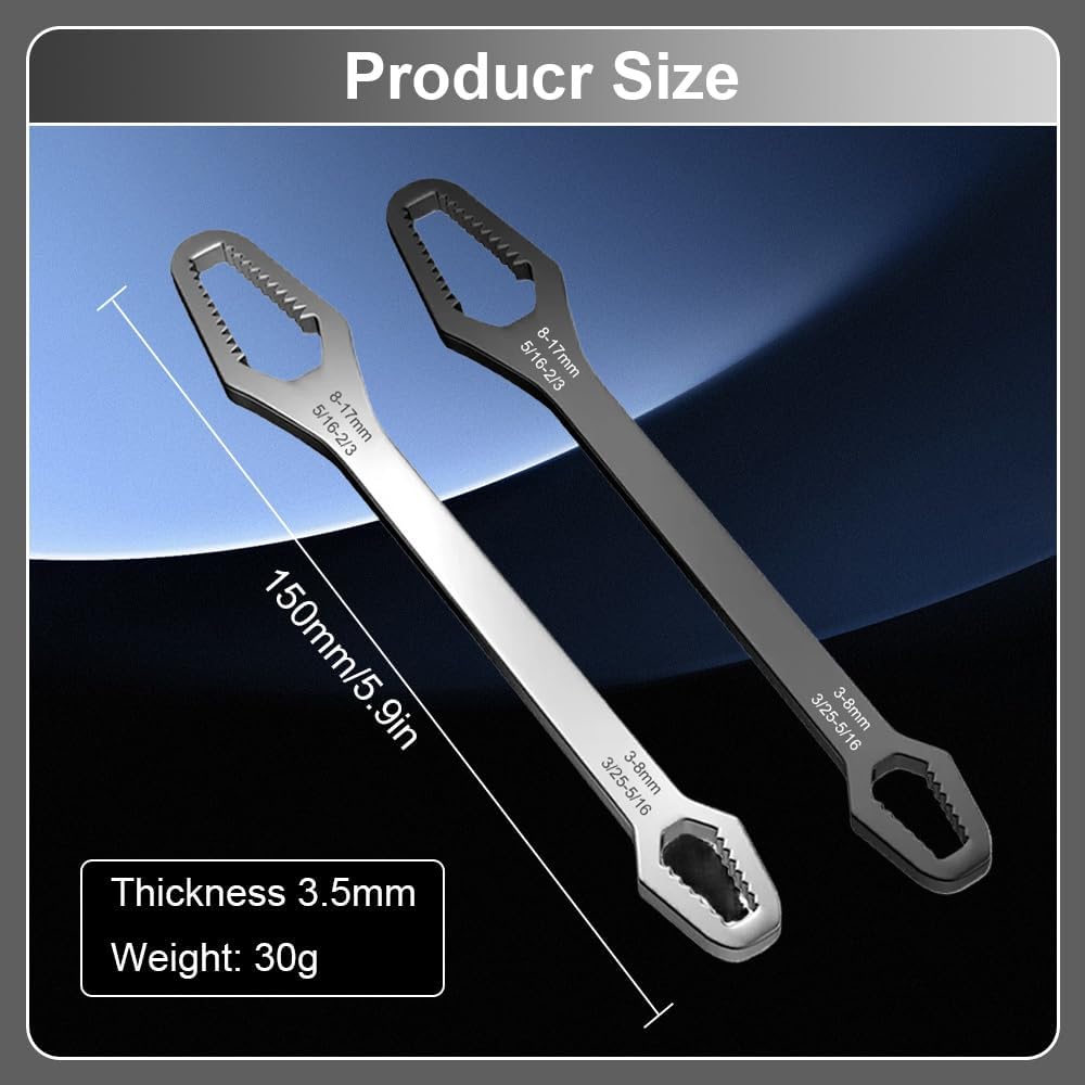 2026 Universal Car Torx Wrench, 8-22mm Self-tightening Wrench, Double-Ended Universal Anti-Slip Wrench (5/16 - 7/8), Multifunctional Sink Tool Plumbing Repair Wrench for Tight Spaces (Black (3-17mm))