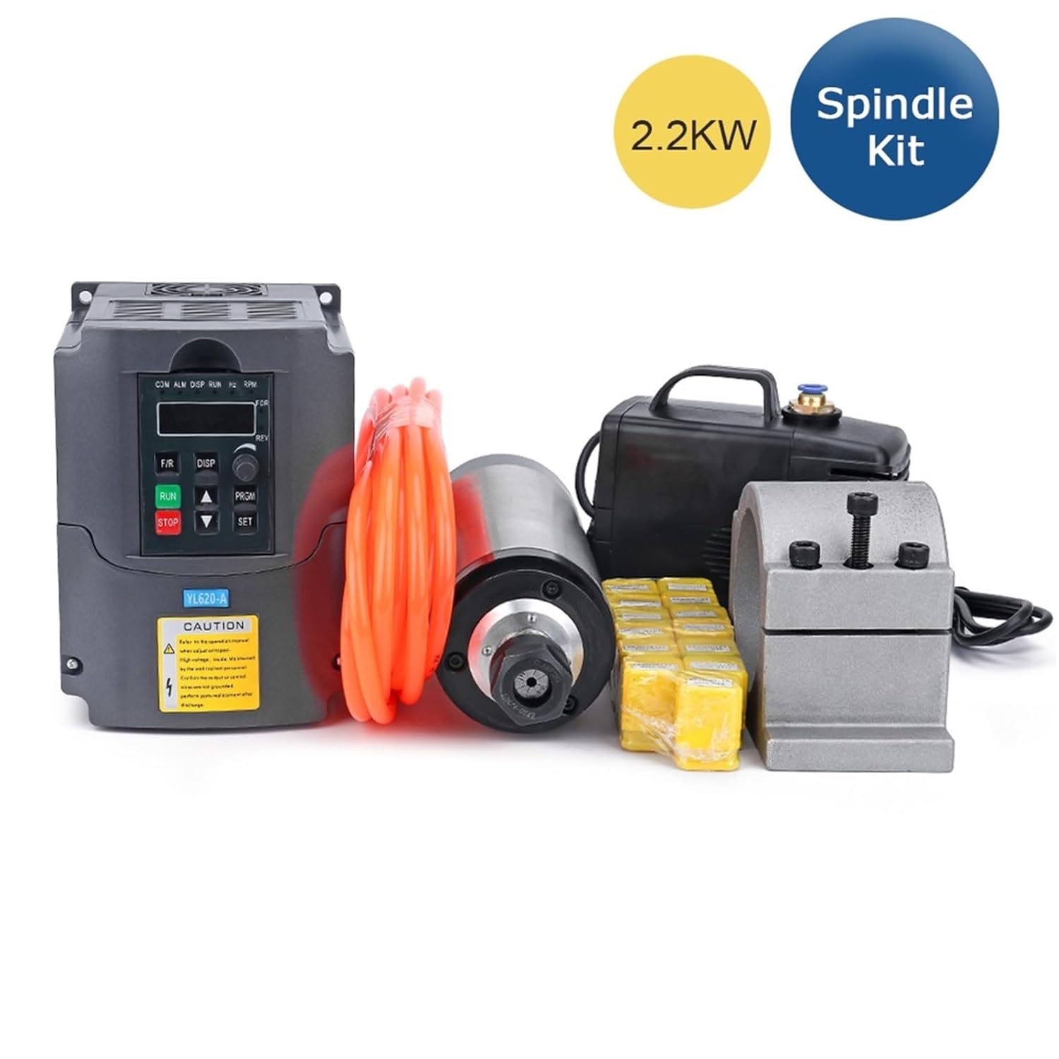 ER20 2.2kW Water Cooled Milling Spindle Kit, 2kW VFD Water Pump 80 Clamps, 13 x 1m ER20 Cables for Router (Silver,220V)