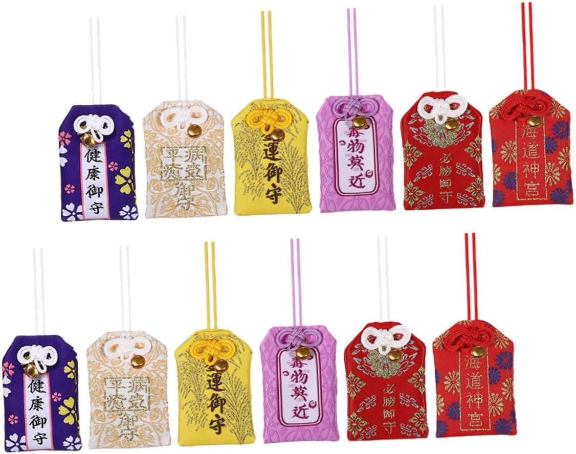 Ciieeo12pcs Lucky Bag Amulet Bag Car Keychains Omamori Charm for Travel Safety Japanese Amulet Pendant Japanese Charm Pendant Clasp for Necklace Japanese Decor Bag Pendant Charms Cloth