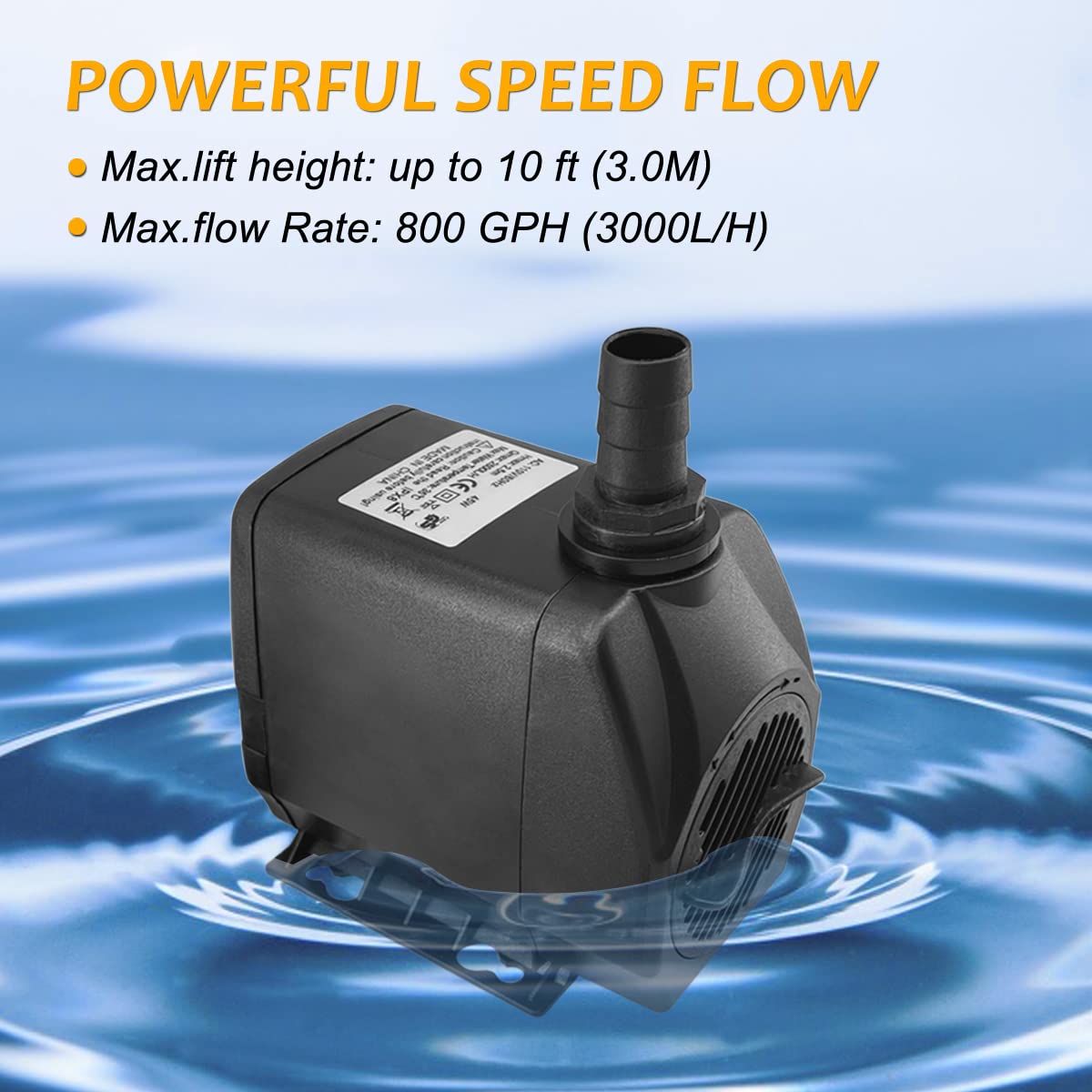 Newpol 800 GPH, 45 W, pompa sommergibile con sacchetto filtrante per laghetto, acquario, idroponica