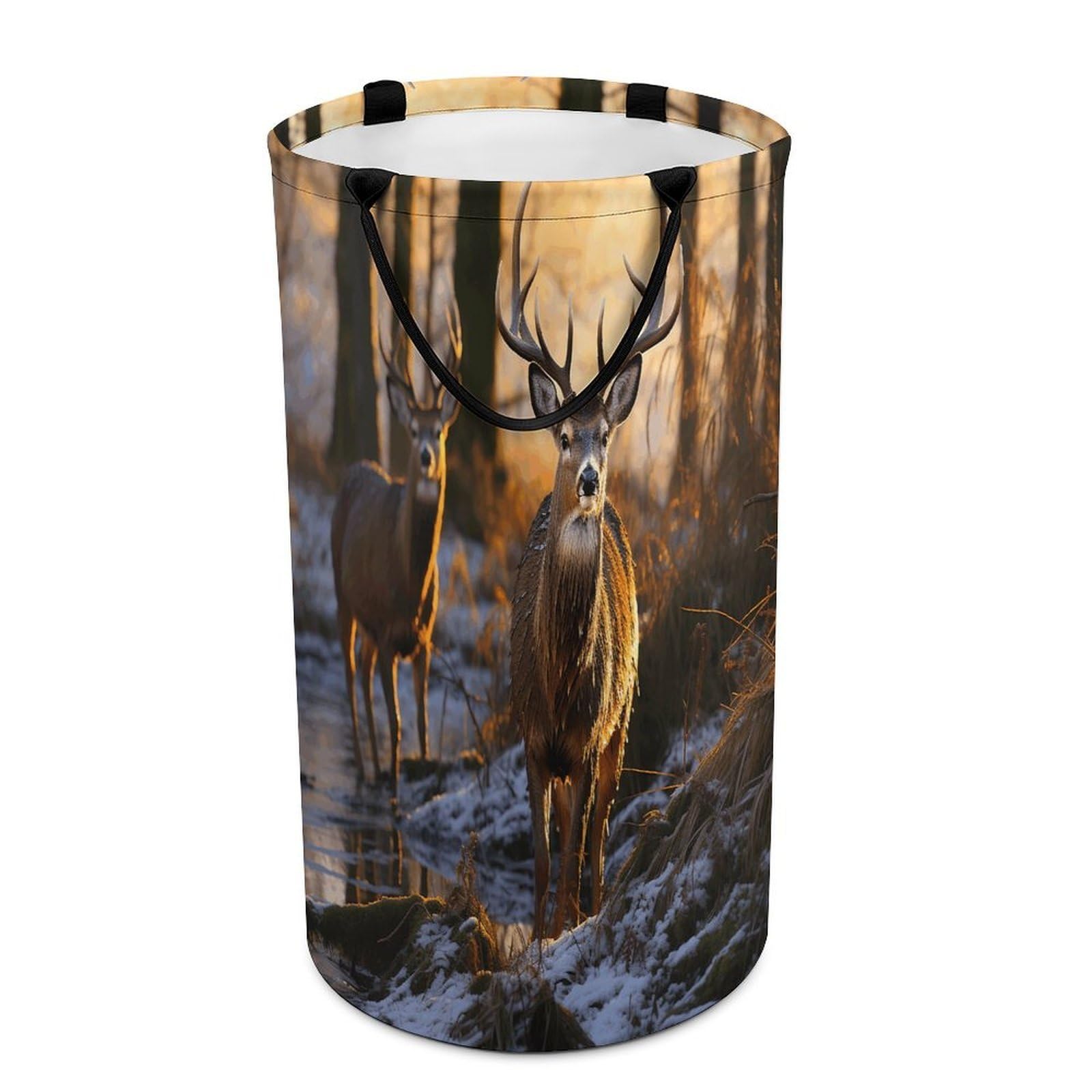Deers Picture Laundry Basket Large Foldable Laundry Hamper with Handles Freestanding Collapsible Clothes Basket Waterproof Portable Dirty Clothes Hamper for Bathroom 86L