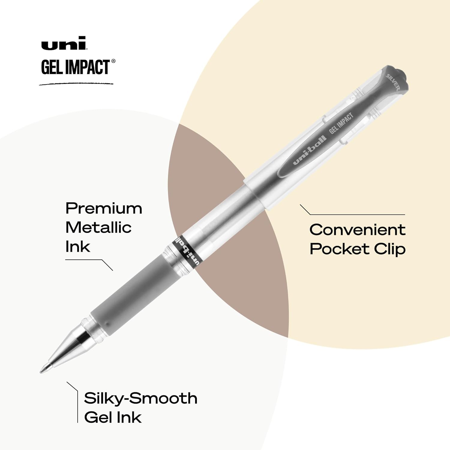 uniball Signo Gel Impact Pens, Bold Point (1.0mm), Silver Metallic, 12 Pack