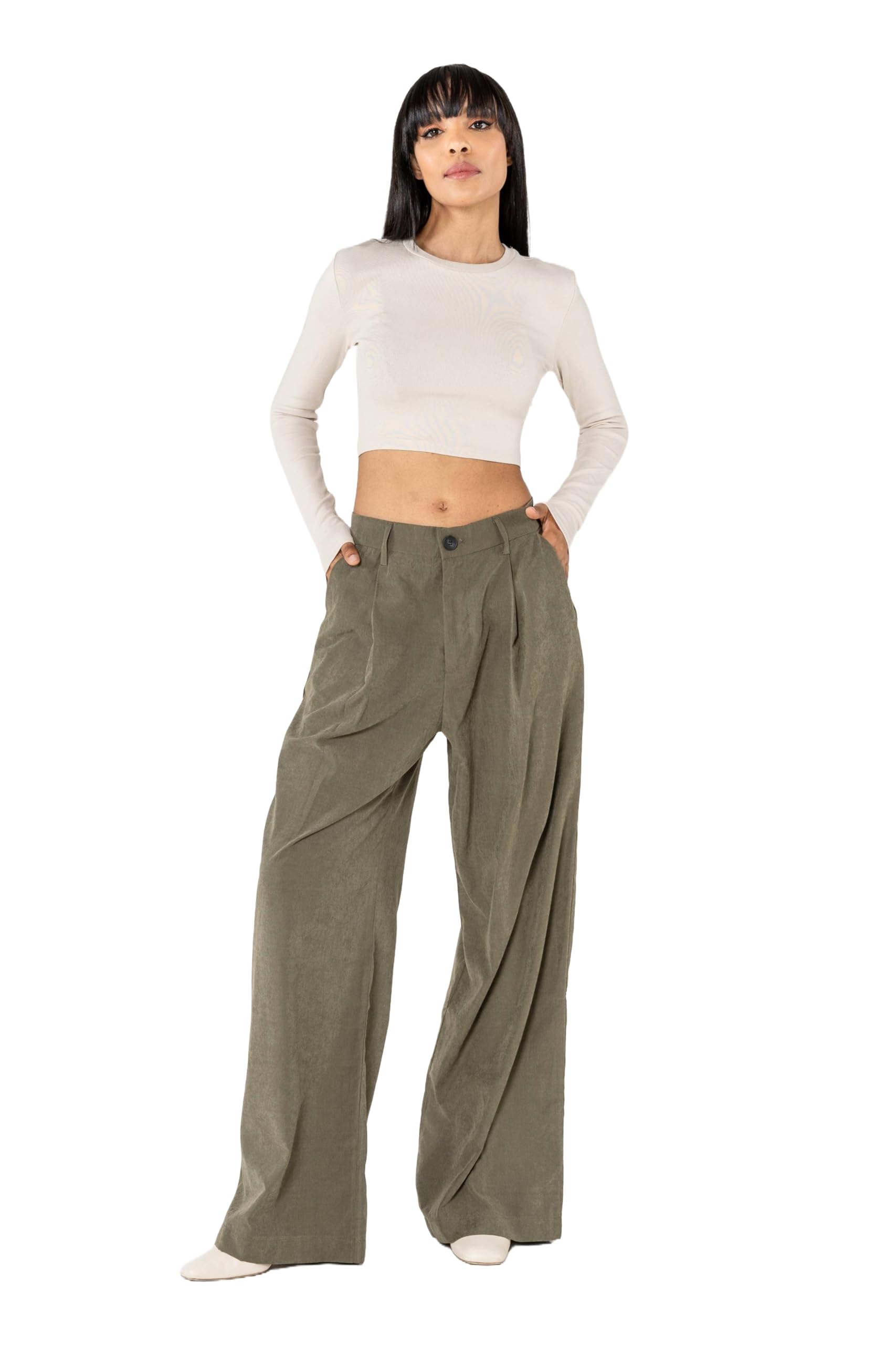 Nina Carter K901 Pantalon large élégant pour femme – Pantalon palazzo fluide en tissu léger jambe large pantalon de début de saison