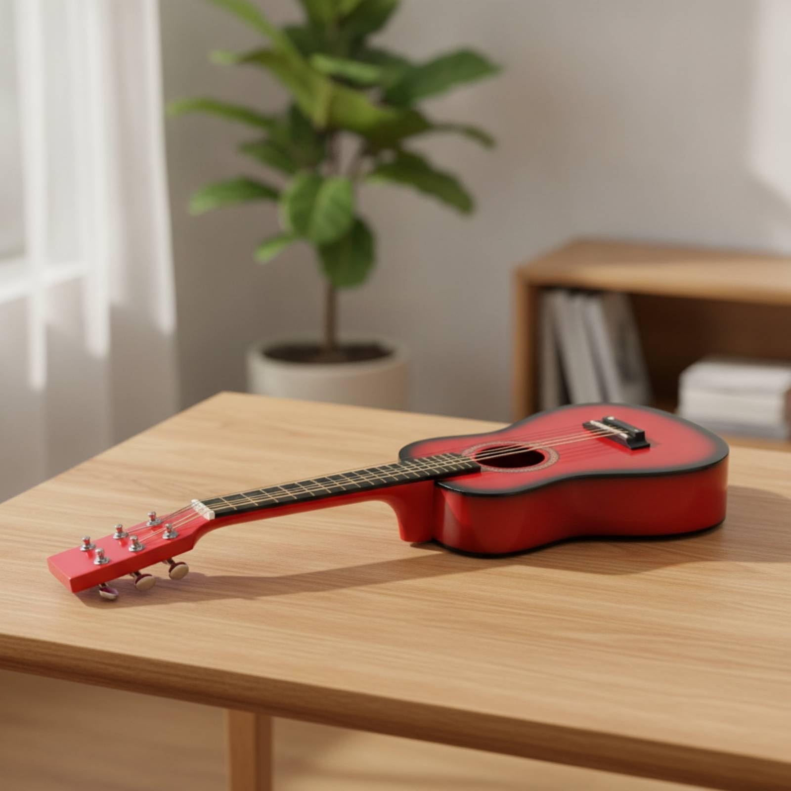 Qianly Chitarra Acustica Maneggevole Chitarra Piccola Suono Caldo Strumento Musicale per Bambini, Studenti, Casa, Nero, 23 Pollici