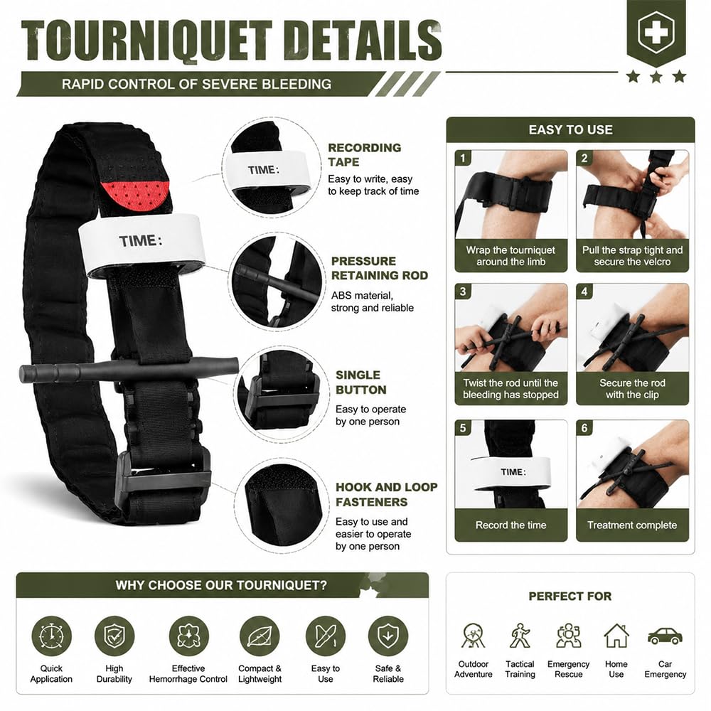 Kit Pronto Soccorso Militare, 61 Pezzi Kit di Primo Soccorso per Esterni per Campeggio, Escursioni, Casa Borsa di Pronto Soccorso Trauma First Aid Kit per Campeggio, Escursionismo e Uso Domestico