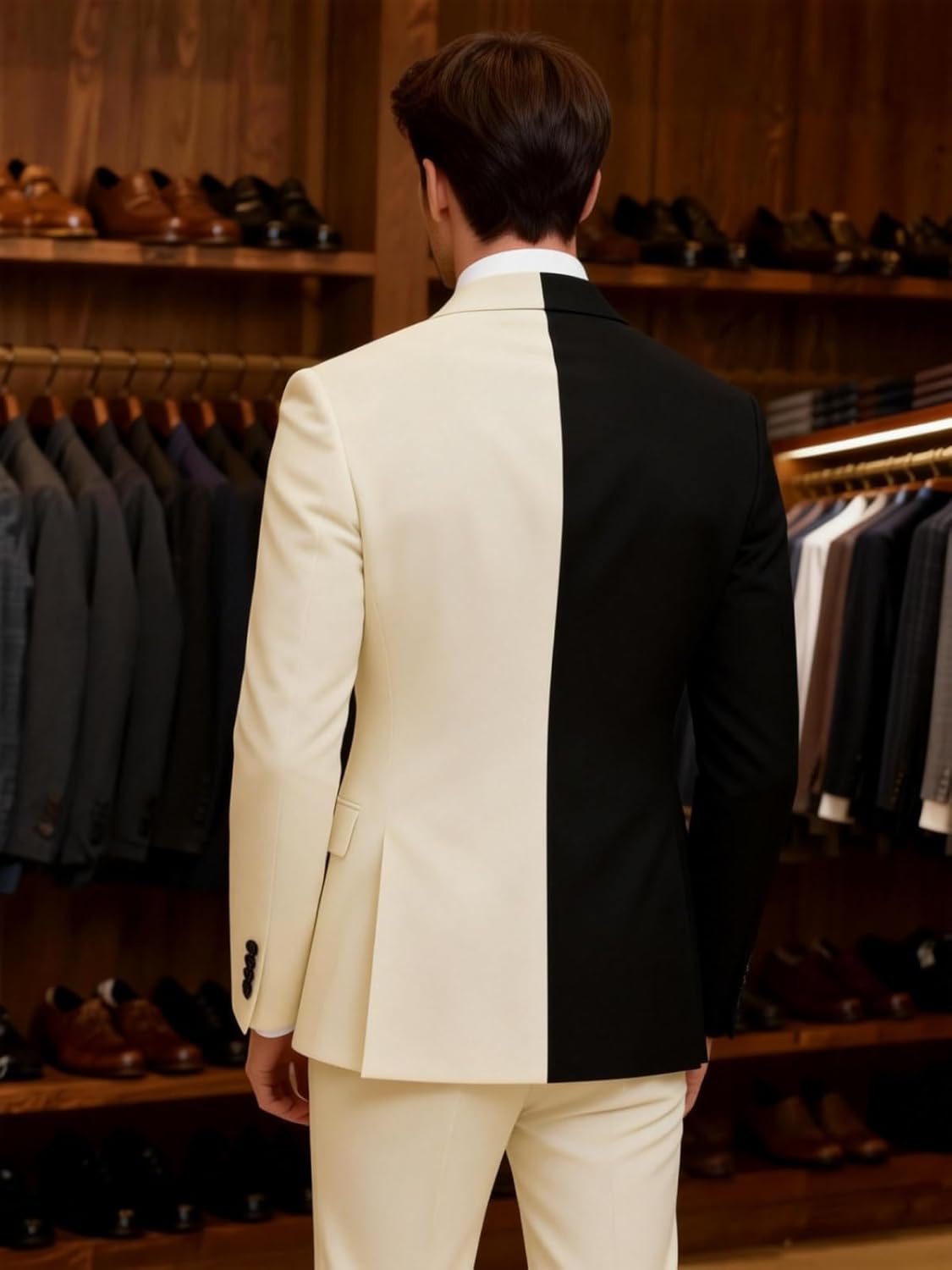 Mens Double Breasted Suit 2 Piece Slim Fit Wedding Prom Suits Peak Lapel Blazer Pants Outfit