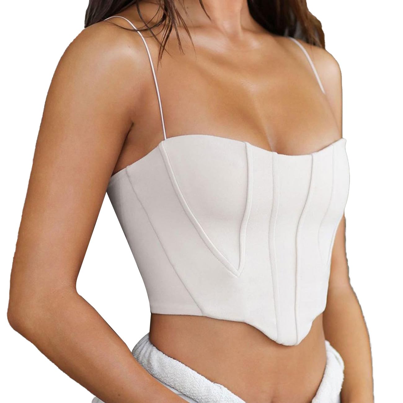 BKEPDY Mujer Camiseta sin Mangas Sexy Crop Top Cuello Cuadrado Verano Ajustado Tank Tops Moda Casual Corto Chaleco Básicas Camistas para Base de Costura
