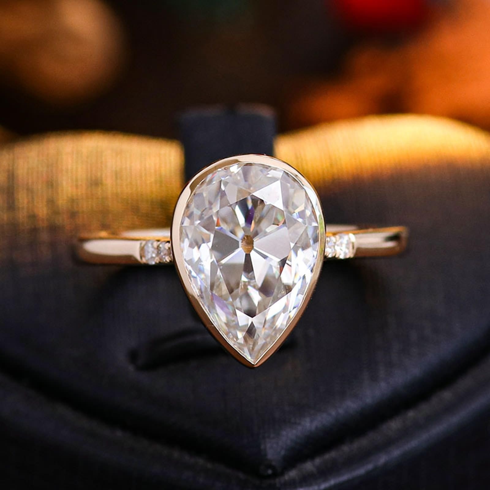 Pierścionki zaręczynowe aureola obrączka ślubna żółte złoto kobiety 9K moissanit z łezką Moissanite rozmiar H 1/2 moda dla cioci biżuteria rocznicowa
