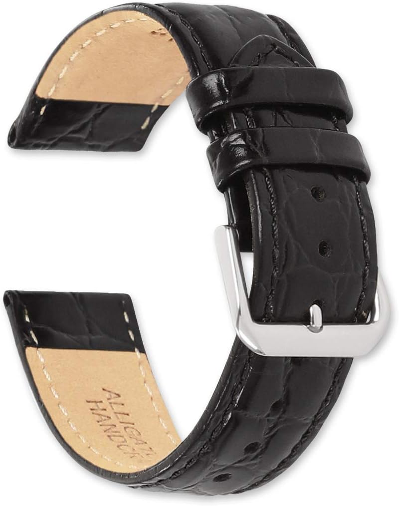 deBeerAlligator Grain Leather Replacement Watch Band Strap - Extra Long Length - 8.75" Long - Widths: 16mm, 18mm, 19mm, 20mm