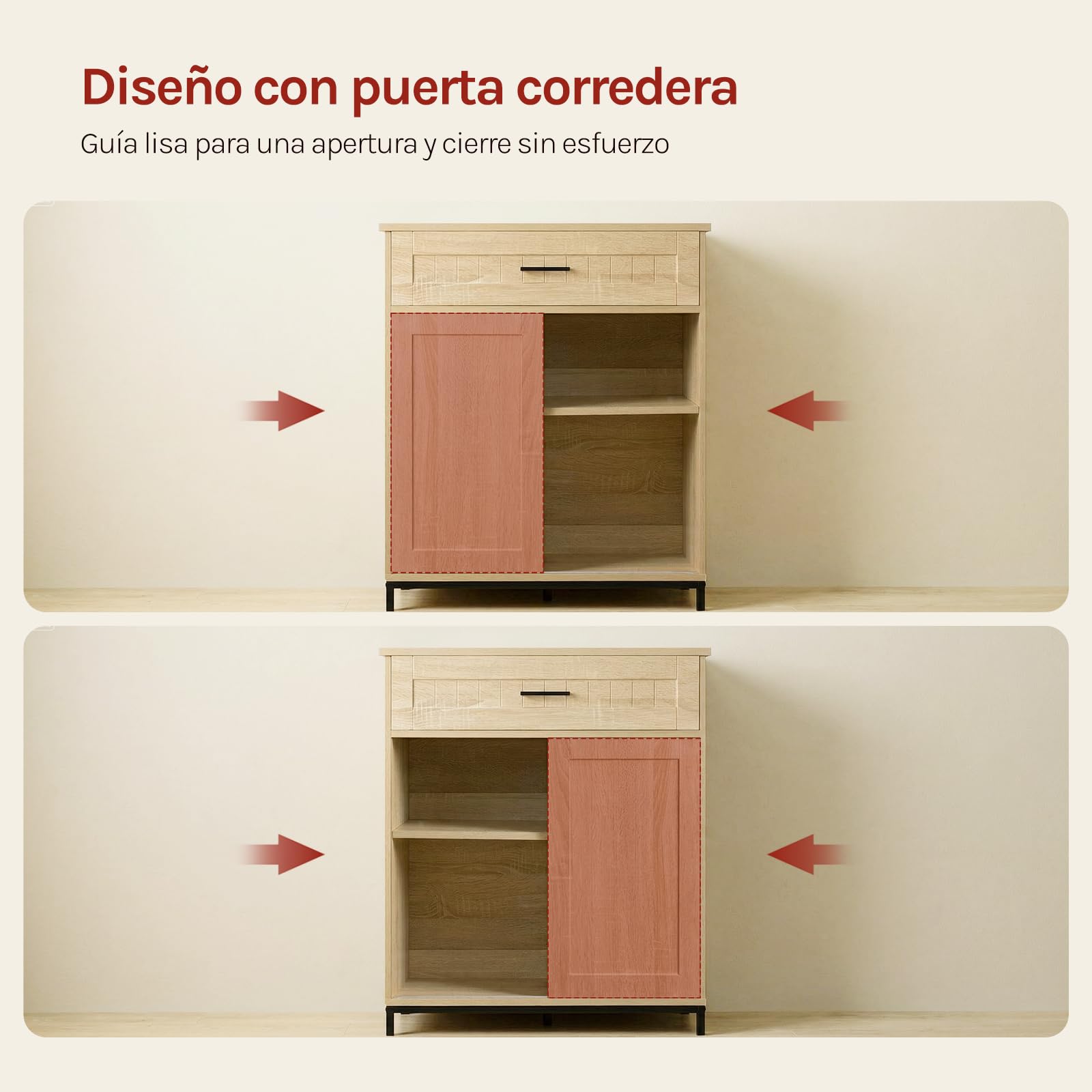 WOLTU Aparador Cocina, Mueble de Cocina para Almacenamiento, con Cajón, Puerta Corredera, para Comedor y Salón, 70x30x80,2 cm, de MDF y Metal, Roble Claro + Negro