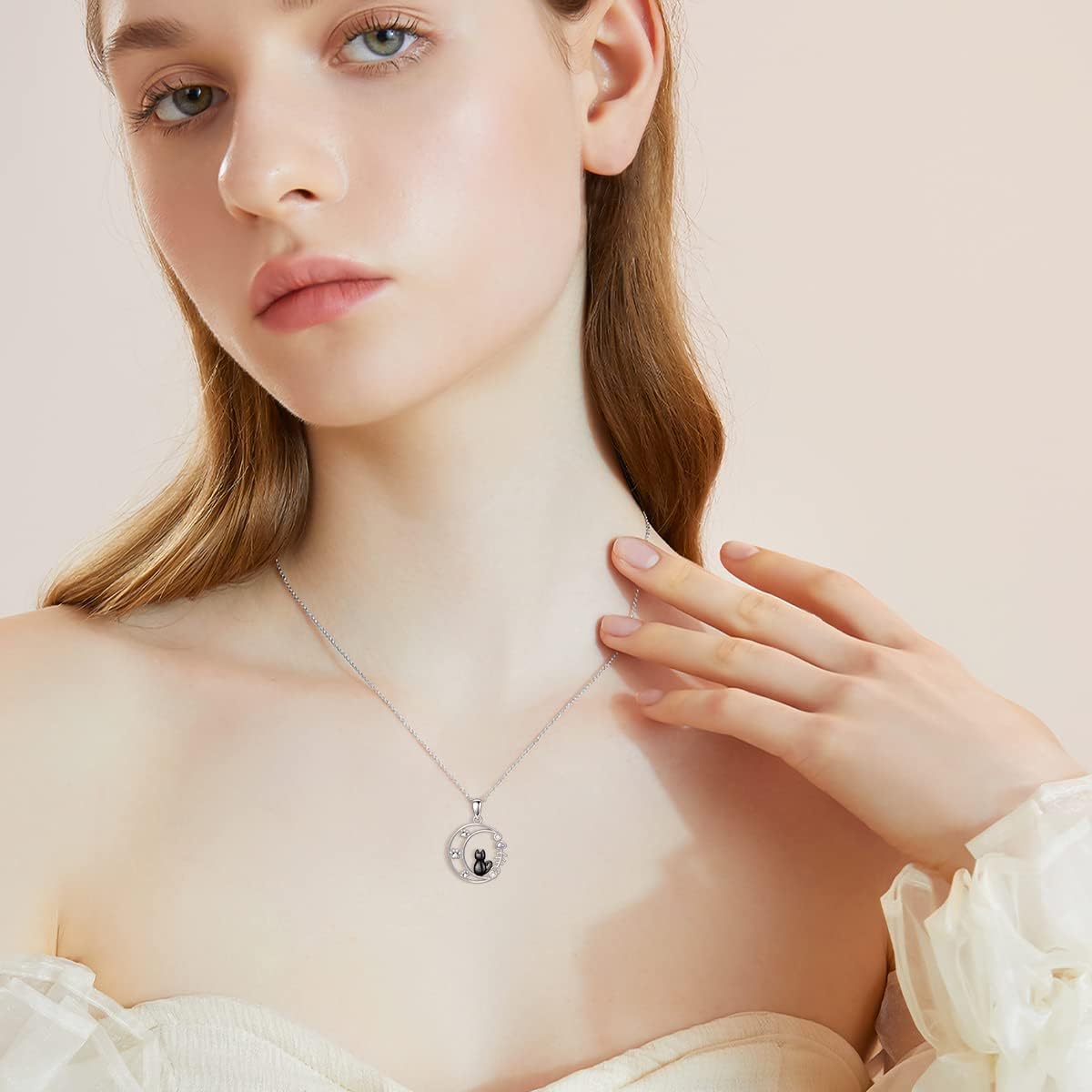 VONALA Cat Necklace 925 Sterling Silver Cute Cat Moon Pendant Necklaces Animal Jewelry Birthday Gifts for Women Cat Lovers - Image 4