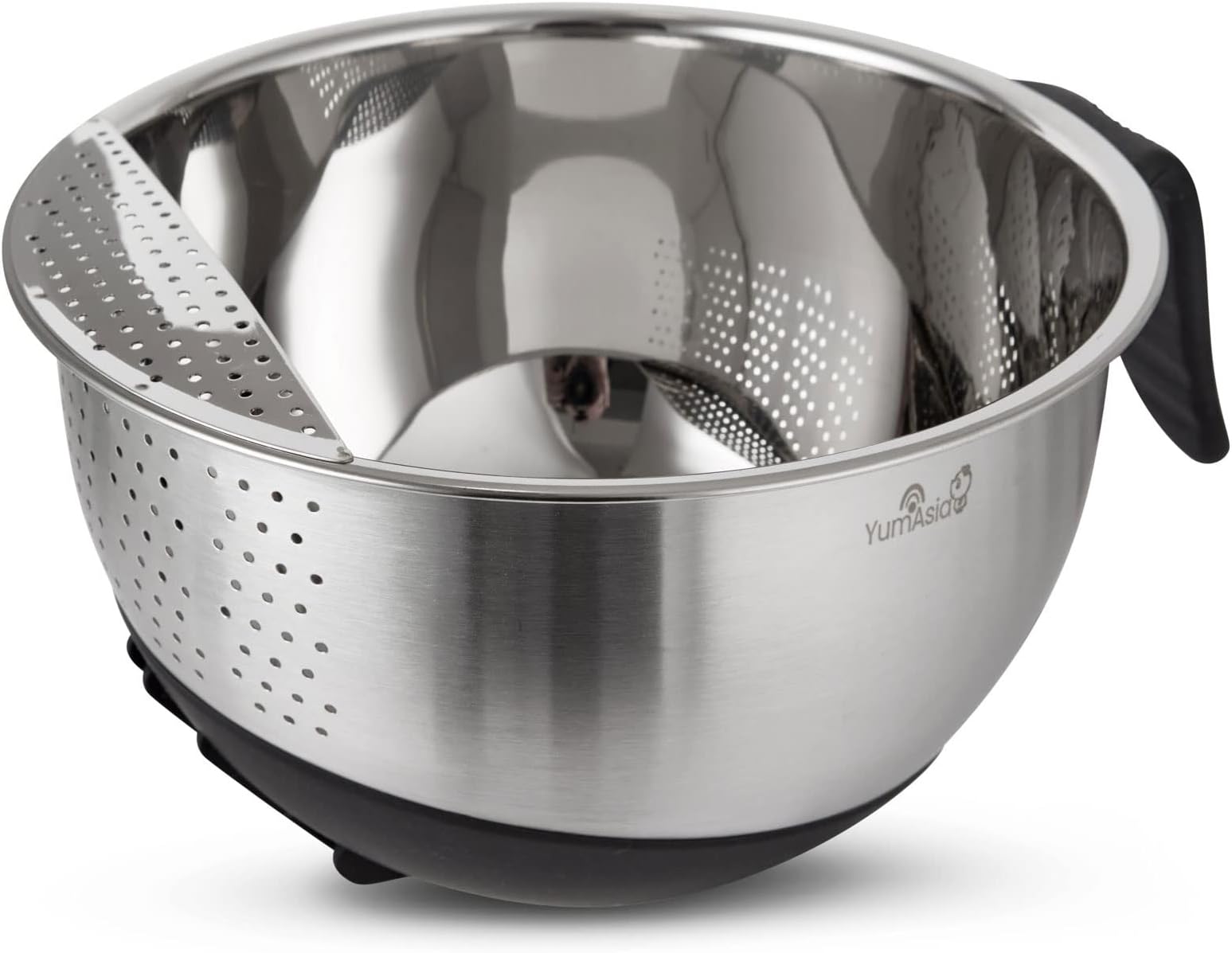 Yum Asia 304 Stainless Steel Rice Washing Bowl (22cm) with Silicone Base and Handle
