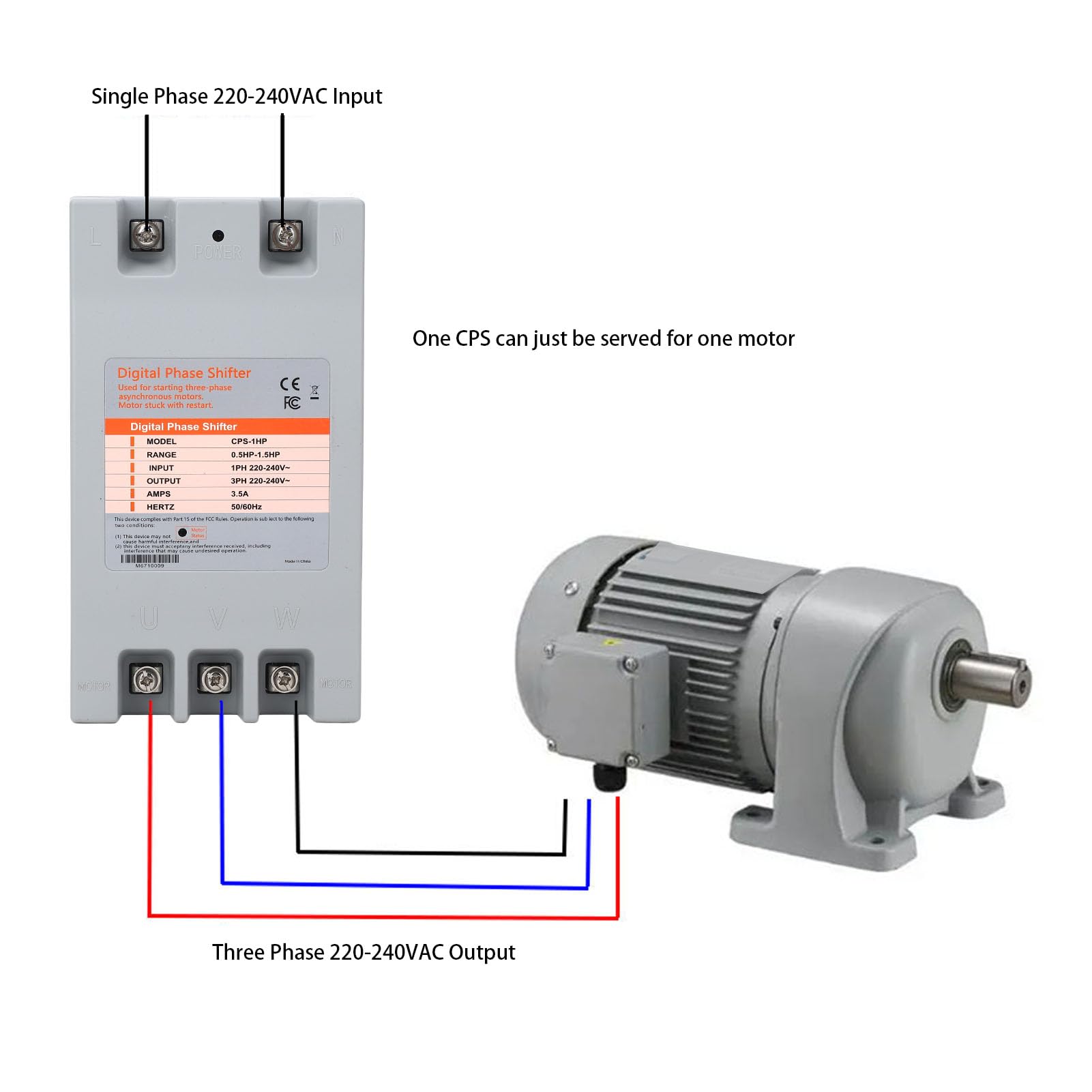 Convertisseur monophasé vers triphasé, Déphaseur Numérique 220–240 Volts Courant Alternatif Moteurs à Induction Triphasés CA