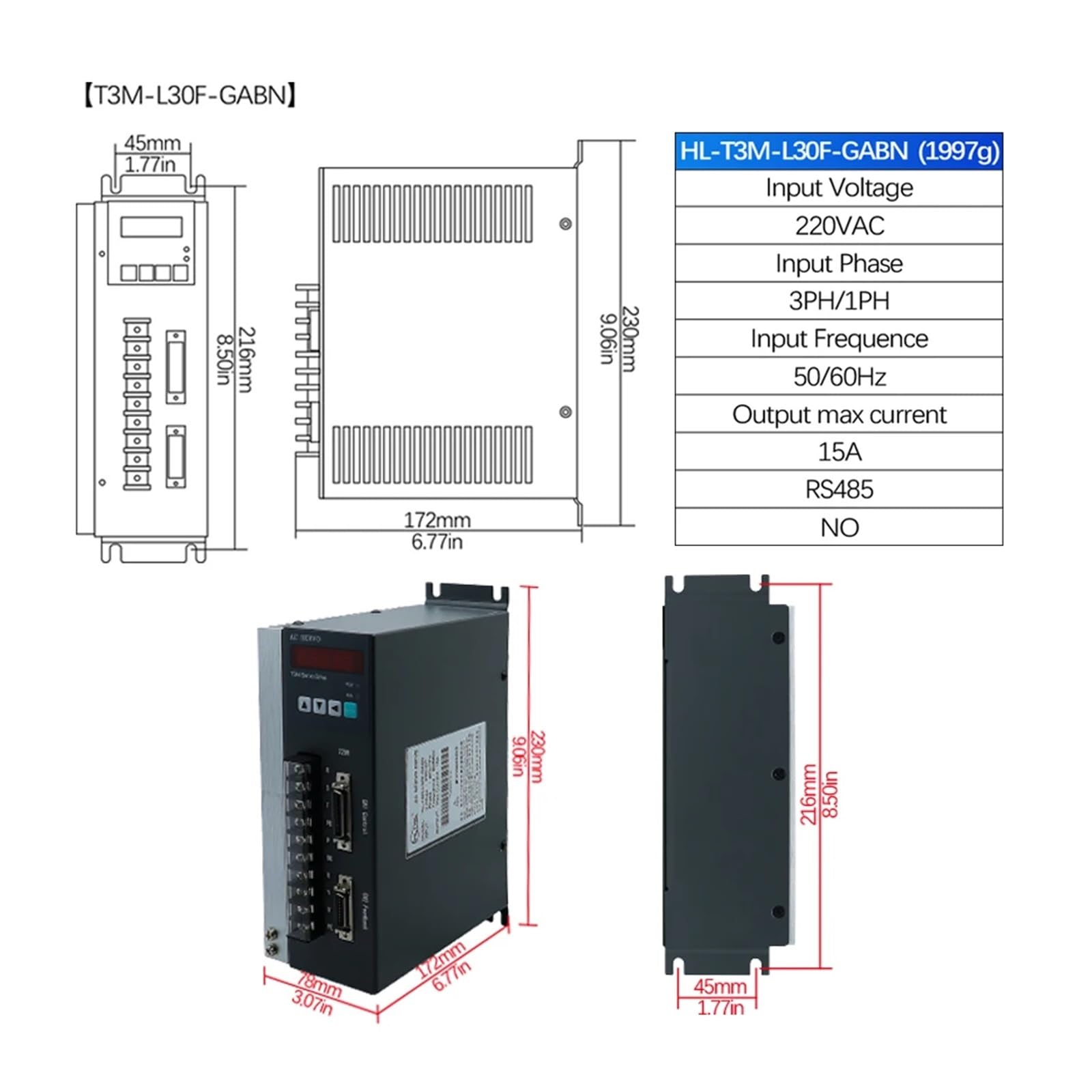 Servoazionamento AC 1.5 KW Con Motore 5 Nm 220V 3000RPM - Kit NEMA42 Con Cavi 3M