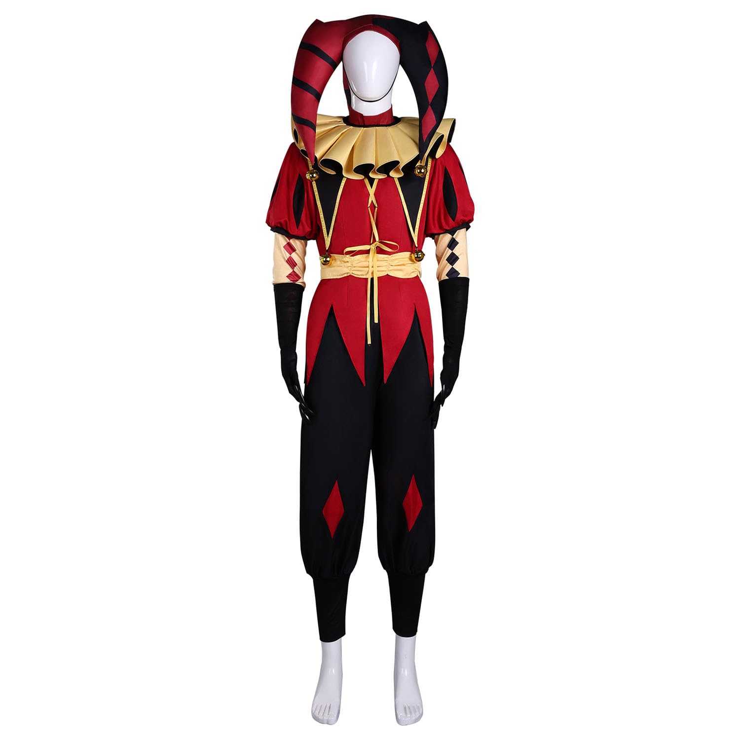 Personaggio del Gioco Pierrot Cosplay Costume Vestito Gioco di Ruolo Uniforme Set Completo Halloween Carnevale Festa Dress Up Suit con Cappello Mascherina per Uomo