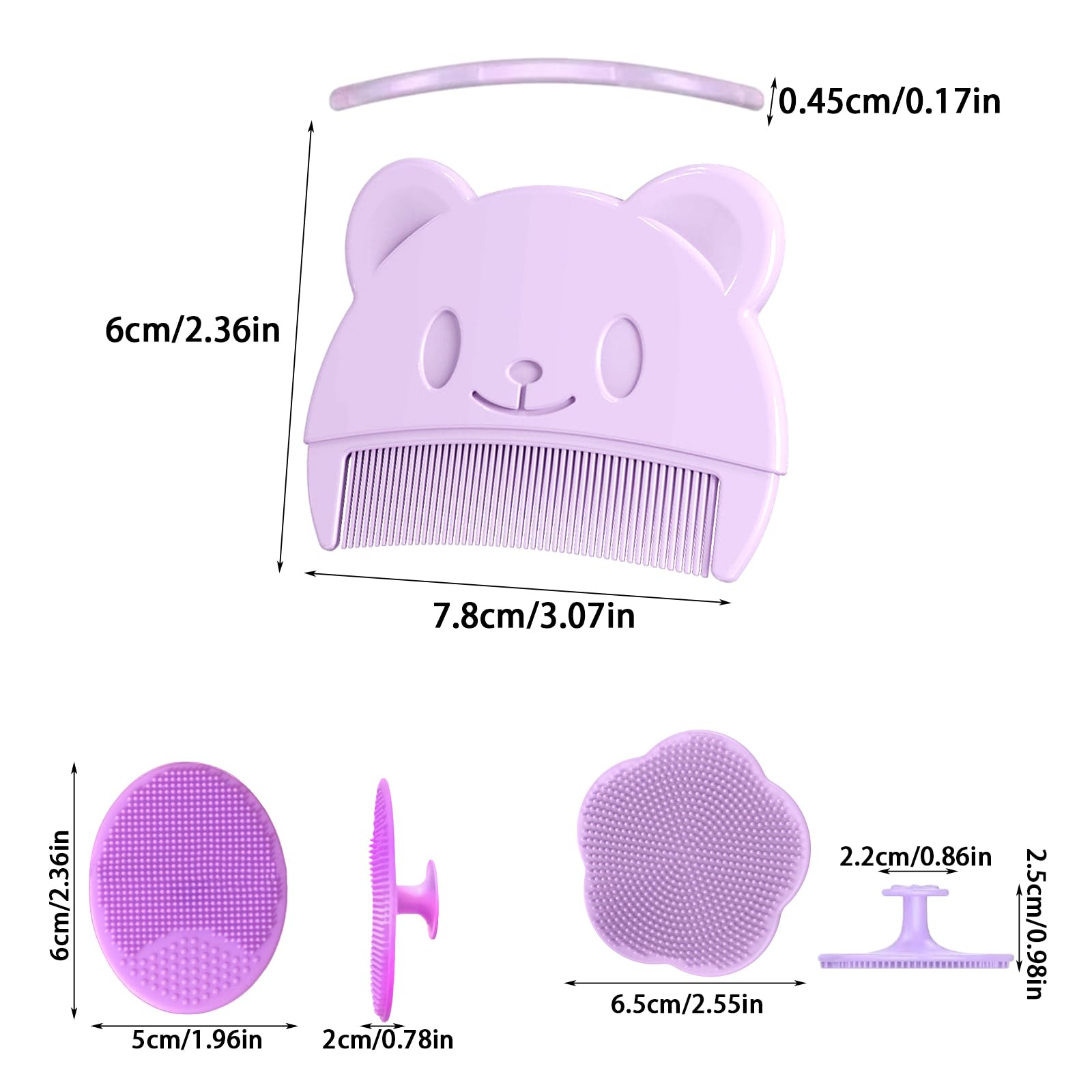 DALAETUS 3 Pièces Peigne pour Bébé, Brosse à Cheveux pour Bébé, Peigne à Cheveux en Silicone avec Brosse à Shampoing Ovale et Brosse à Shampoing Fleurie pour Bébé et Nouveaux Nés