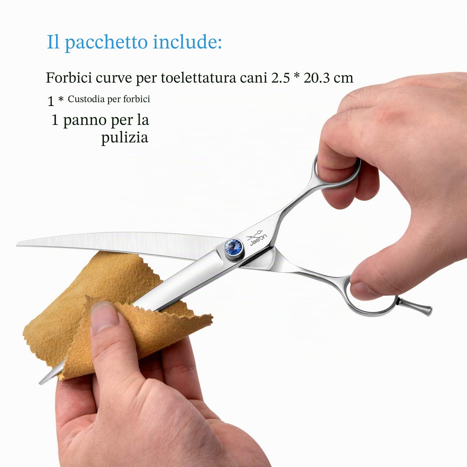 Jason forbici curve per cani da 8 pollici ergonomiche per cani e gatti con manico offset e vite gioiello per destrimani lunghe e affilate comode e leggere