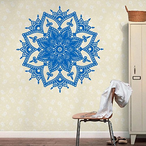 Fheaven PVC Mandala Flower Indian Bedroom Wall Decal Vinyl Art Stickers Mural Home Family for Beding Room, Dining Room (blue)