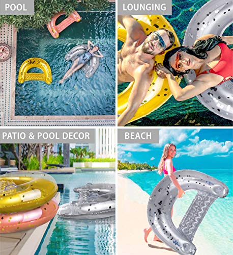 Image of POZA Inflatable Pool Float Chair - Luxurious Lounger Filled with Sparkle Confetti, 2 Built in Cup Holders & Handles, Water Floating Chair for Beach, Lake & Swimming Pool - 48 x 38 Inch