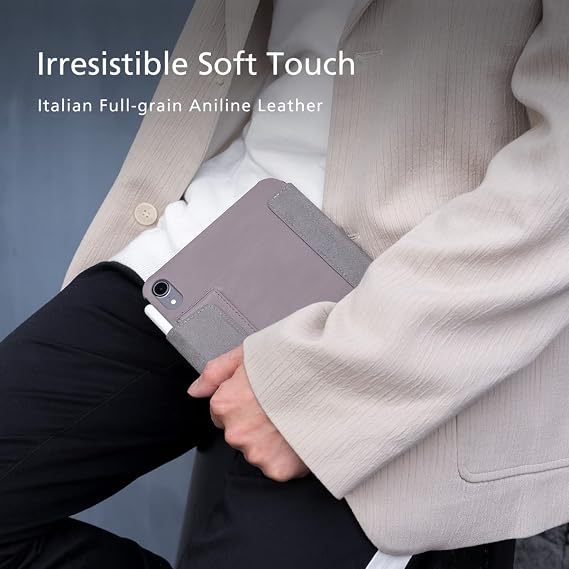 Alto Leather Folio Case for iPad mini 6, Premium Italian Leather Case for Apple iPad mini 6th Gen(Cement Gray)