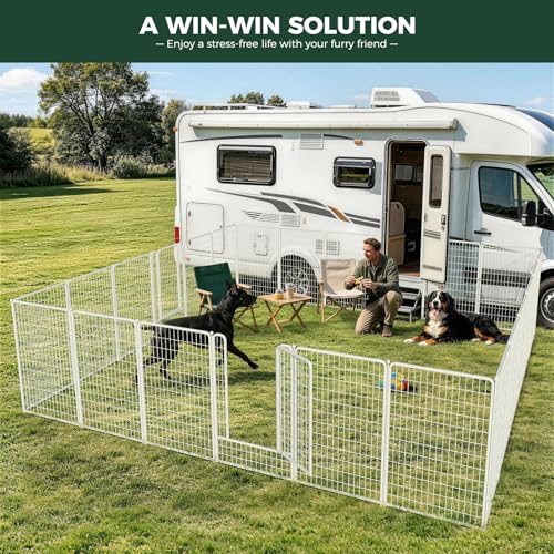 Image of FXW Rollick Unleashed Dog Playpen for Indoor, Yard, RV Camping, 50 inch 32 Panels for Large Dogs, White│Patented