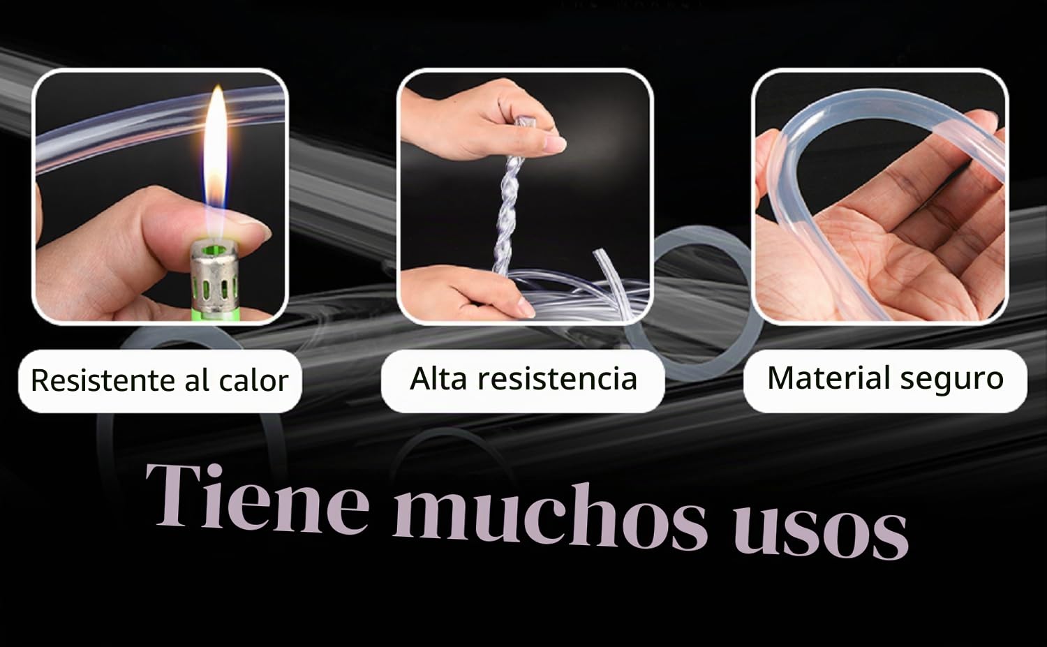 Hyber&Cara Tubo flexible transparente de PVC de grado alimenticio de 8 mm de diámetro interno x 11 mm de diámetro externo para tubería de aire de agua de 5 metros con 2 abrazaderas de manguera