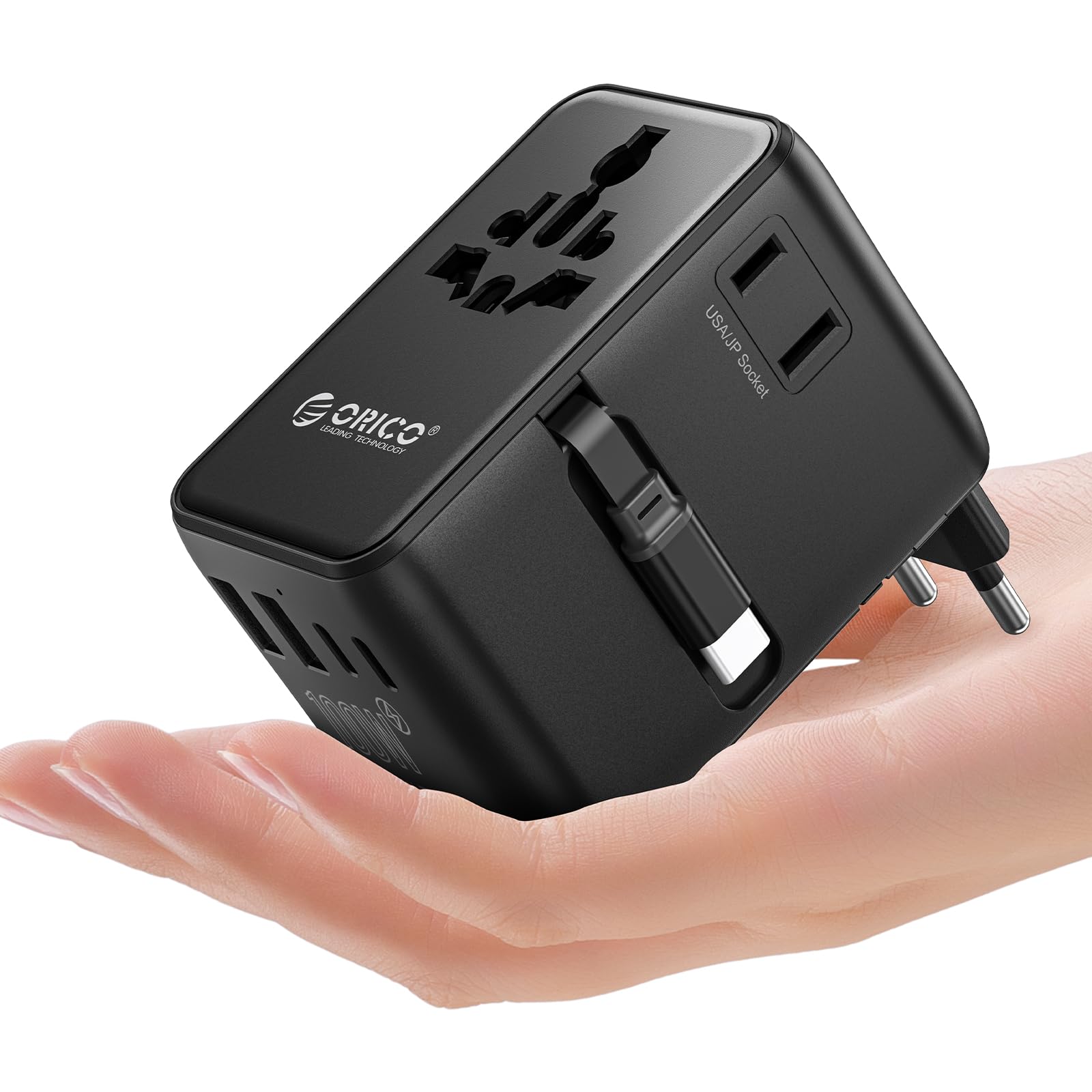 ORICO 100W GaN3 Universal Socket Adapter with 3 USB-C Ports and 2 USB-A Ports Universal Travel Adapter for France to EU, English, USA, AU, China, Japan, Thailand – UAX (Black)-picture-21