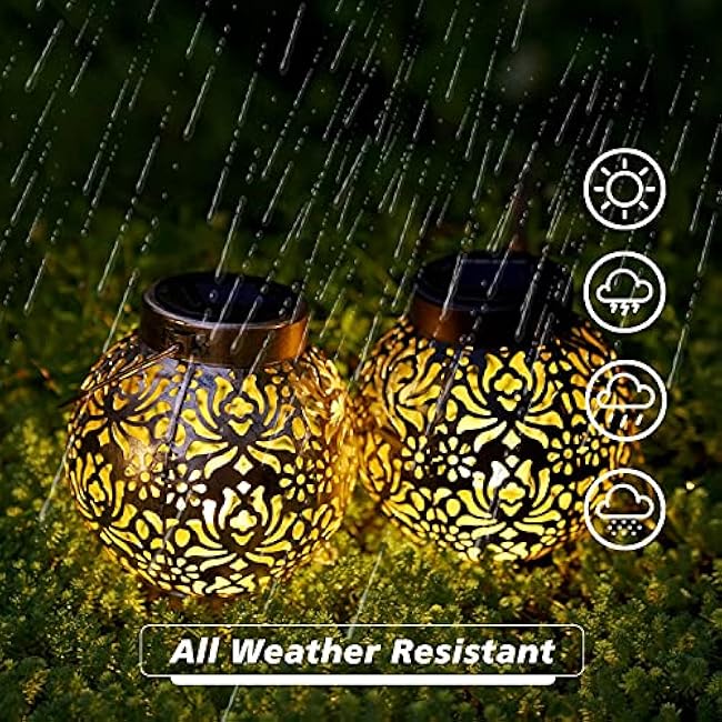 Set of 2 Solar Lanterns Outdoor Hanging Decorative Lights for Garden Patio Porch Decorations. (Bronze)