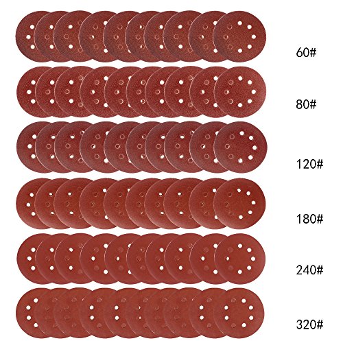 Coceca 60pcs Orbit Sander Sandpaper 5 Inches Orbital Sanding Discs Each 10pcs of 60 80 120 180 240 320 Grits for Power Random Orbit Sanders