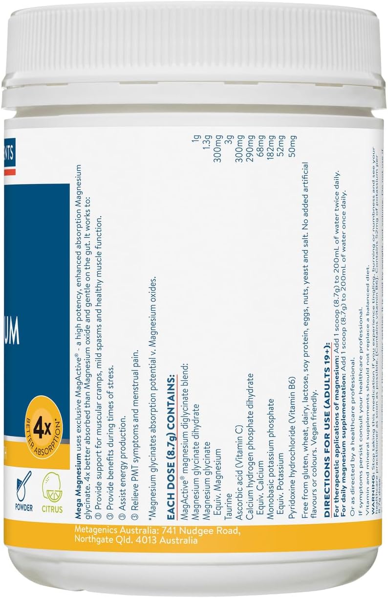 Ethical Nutrients Mega Magnesium Powder Citrus 450g