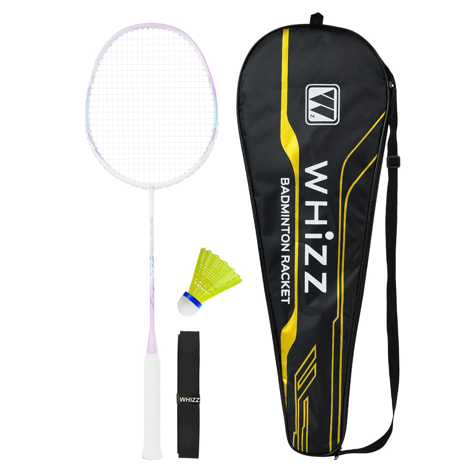 BAIHUALIN WHiZZ Badminton Schläger Set 2 Spieler, Leichter Carbon Graphit Badmintonschläger Federball Set für Training, Übung, Freizeit + 2 Federbälle + 2 Griffbänder + 1 Tragetasche