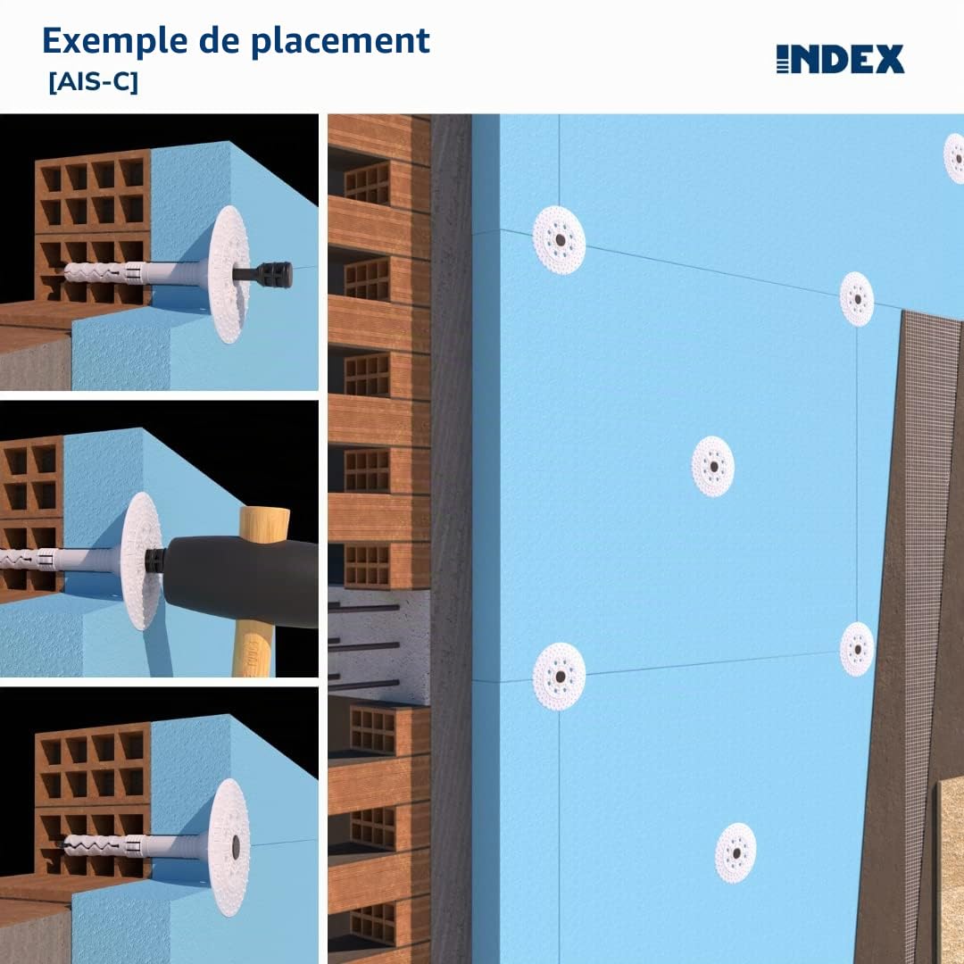 INDEX A PERFECT FIXING - AISC10160 [AIS-C] Cheville avec clou en polyamide pour fixation de panneaux isolants et réhabilitation des façades (SATE), homologuée, Ø10 x 160 mm, 200 pièces
