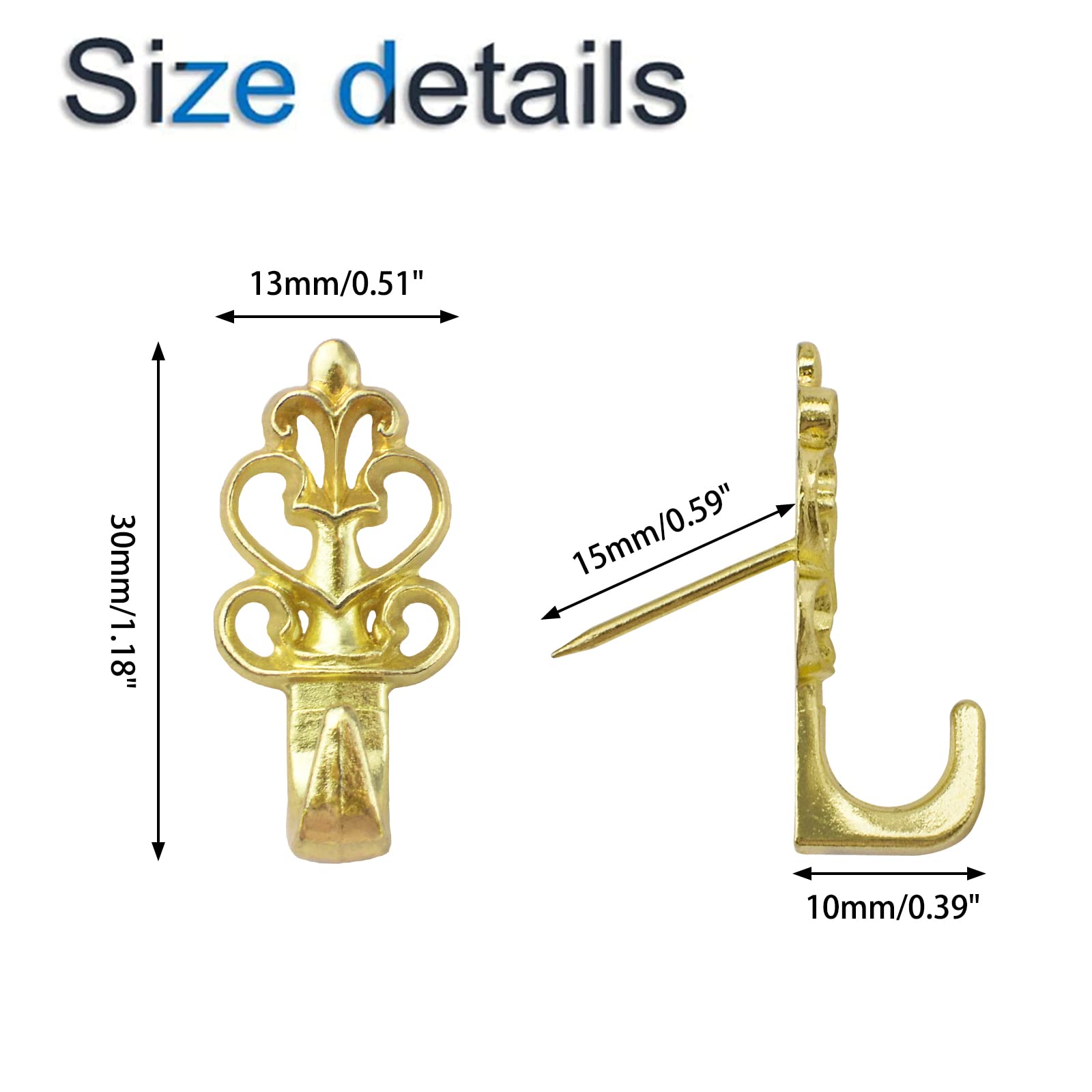 Set 15 Ganci Per Quadri A Giglio Fiorentino - Dorati, Con Chiodi, 4.5cm