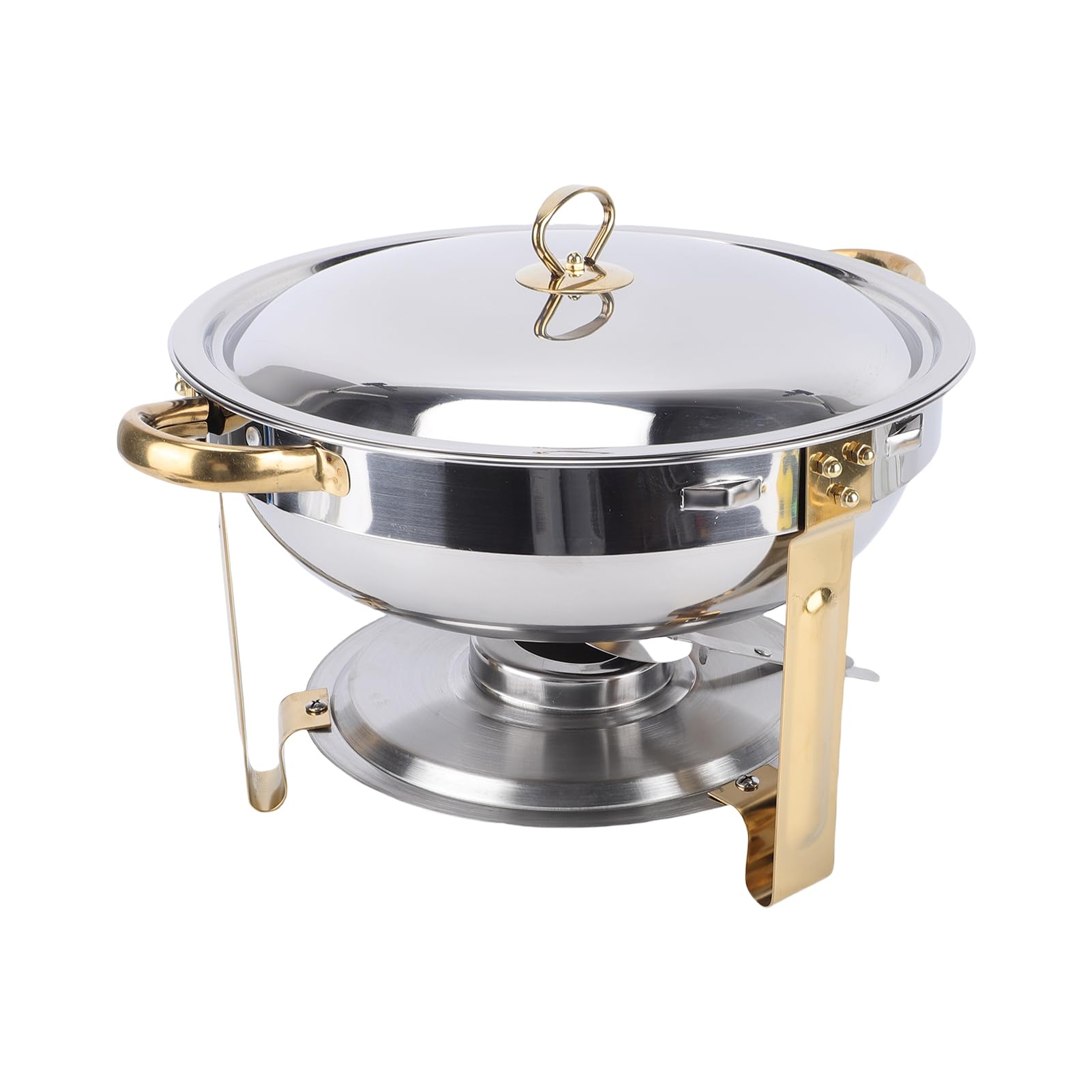 Plato de Frotamiento para Buffet, Calentador de Buffet Redondo de Acero Inoxidable Dorado de 4,5 L, con Tapa para Soporte de y Bandeja Profunda para Alimentos, para Restaurante, Hogar, Hotel,